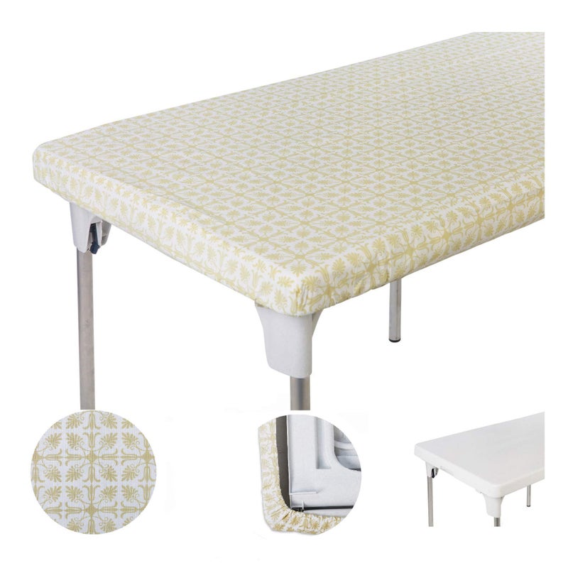 TopTableCloth غطاء طاولة أصفر ذهبي منقوش من الفينيل المرن مفرش طاولة عيد الميلاد مستطيل لطاولة قابلة للطي 6 أقدام 30 × 72 بوصة مقاومة للماء مفارش طاولة مستطيلة للتخييم والنزهات والحفلات الخارجية - Image 1